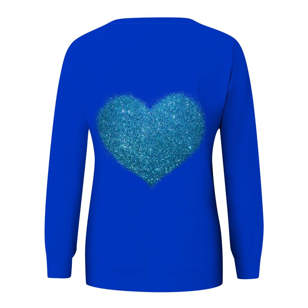 Женская модная повседневная толстовка с длинным рукавом и принтом на День святого Валентина и круглым вырезом