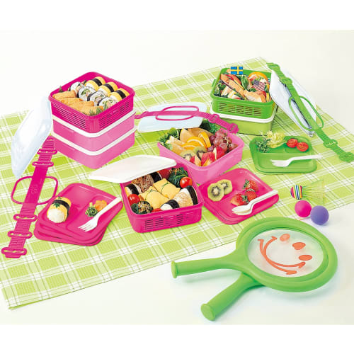 Sanko Plastic Rio Pack Lunch Box/Picnic Case, 2-Tier, with 2 Side Plates, N Green, Approx. W202 x D190 x H138mm