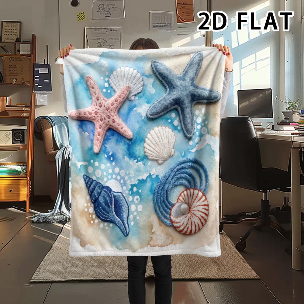 1Pc 2D FLAT Shorebird Shell Print Flannel Blanket,High quality Comfortable for All Seasons,Home Decor,Warmth and Comfort,Perfect for Christmas Gifts
