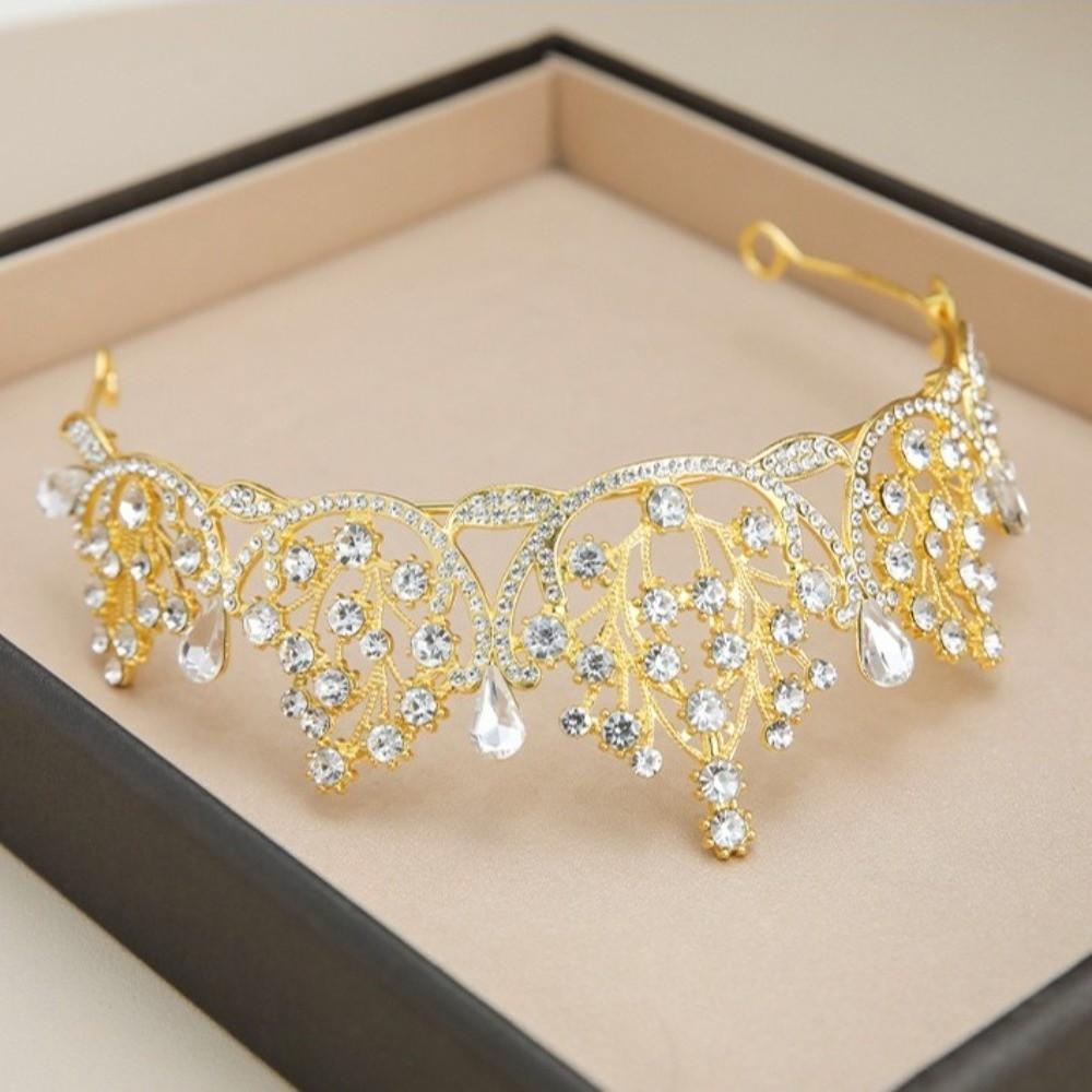 Gold Princess Tiara Shiny Rhinestone Crown Vintage Baroque Crown Women