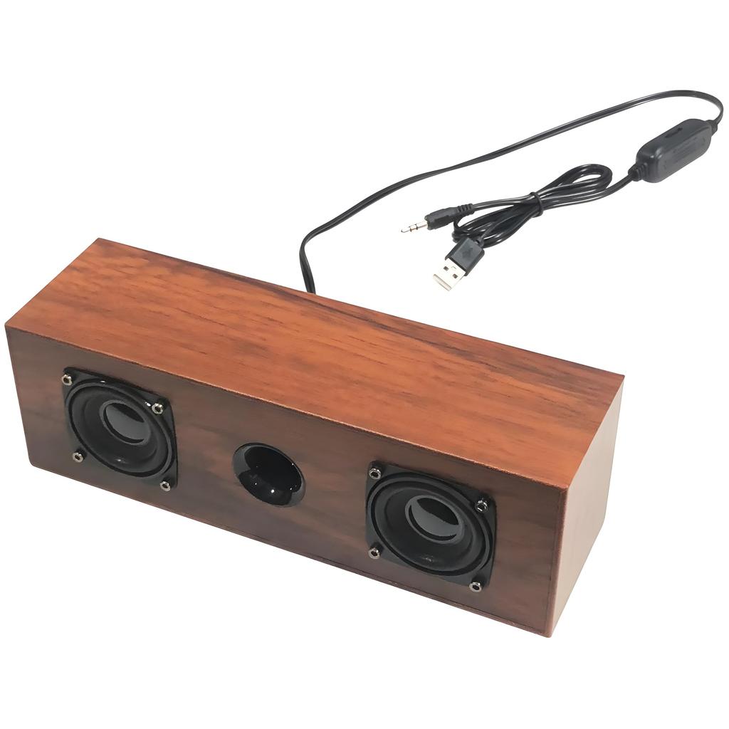 Audiophile Computer Audio Small Speakers for Desktop Computers and Notebooks with Wooden Wired USB and Audio Cable 80mm x 243mm x 70mm Subwoofer,