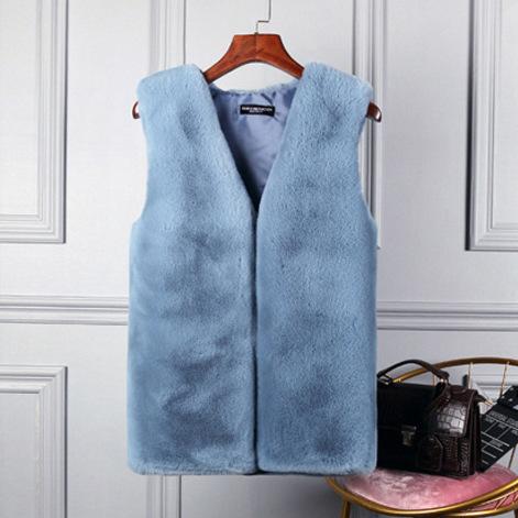 Europe, America, autumn and winter new fur fur vest women's medium and long vest imitation rabbit fur vest thin coat