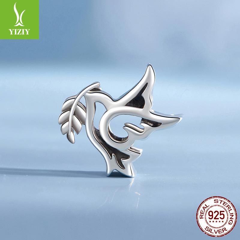 Peace And Love Anti-War Series Heart-Shaped Safety Chain Diy Bracelet Beaded Accessories 925 Silver Beads