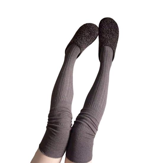 Чулки-ботфорты для женщин, с присборенным верхом, из толстого хлопка, вязаные, выше бедра, зимние, осенние гетры