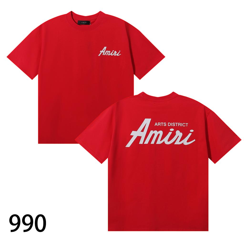 990 Amiri 2025 Summer New Men's and Women's Loose High Quality Cotton Plus Size T-shirt Couple T-Shirt Simple Logo Printing