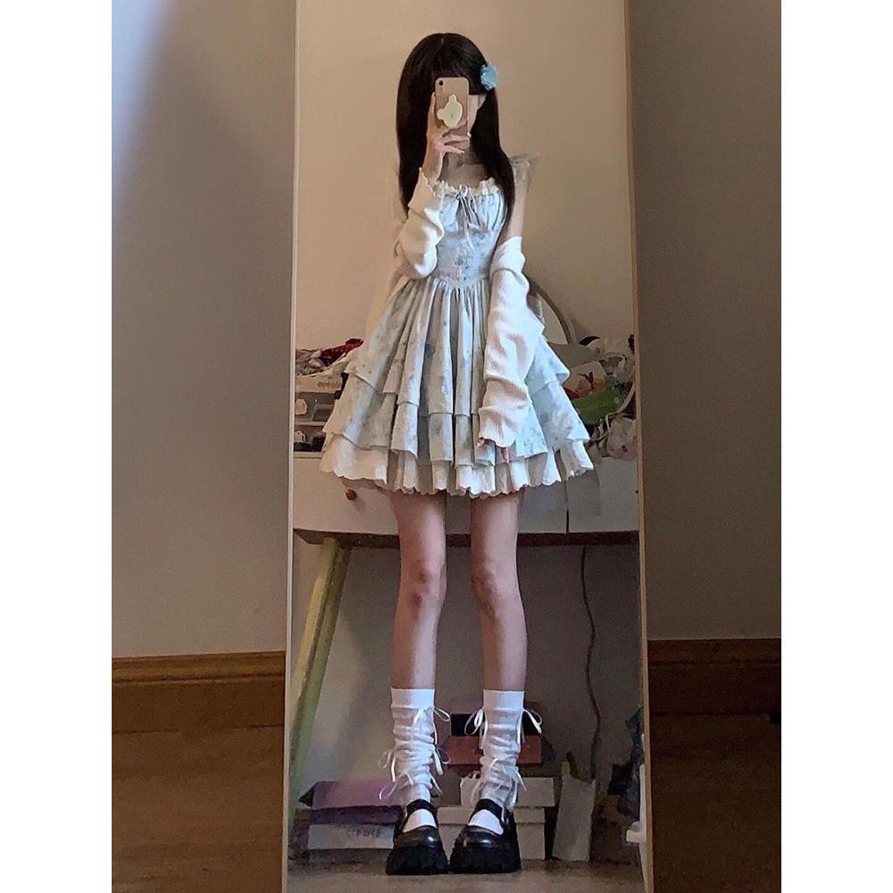 Французское милое цветочное платье с маленькими рукавами-крылышками, летнее новое платье с талией, создающее ощущение дочери, платье принцессы с пышной юбкой в стиле чистого желания