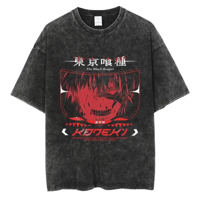 Горячее Аниме Токийский Гуль Красная Паучья Лилия Графическая Выстиранная Футболка Мужская Винтажные Футболки Y2k Хлопковая Футболка Харадзюку Мужские Повседневные Топы