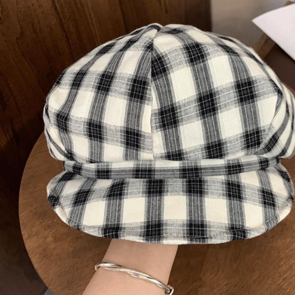 Irregular Octagonal Plaid Beret Hat Thin Brim Newsboy Peaked Hat Gift Octagonal Hat  Sunshade