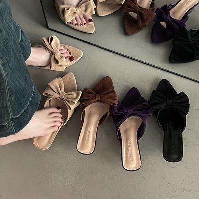Французский острый носок женские 2025 лето новая мода темперамент бант принцесса с юбкой крутые шлепанцы