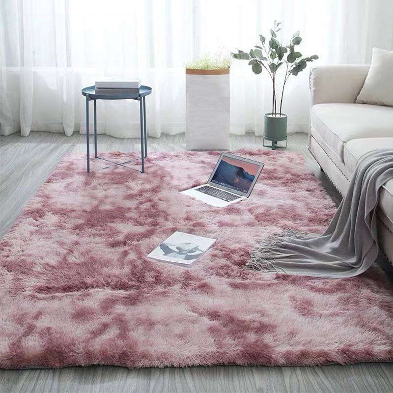 1PC Washable Fluffy Carpet Plush Rug Floor Mat Long Plush Tie Dye Large Size Soft Decoration Bedroom