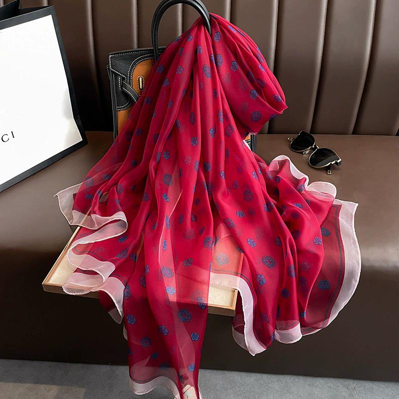 New Silk Scarf Female Fashion Beach Pashmina Bufanda Folral Women Shawl Wraps Bandana Ladies Scarves Large Foulard Echarpe