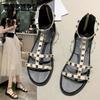Сандалии женские корейские летние туфли с заклепками модные универсальные римские туфли на плоской подошве сандалии тапочки