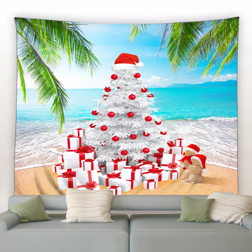 Home Decor Art Wall Hanging Dorm Bedroom Living Room Christmas Tapestry Santa Christmas Tree Ball Gift Fireplace Decoration
