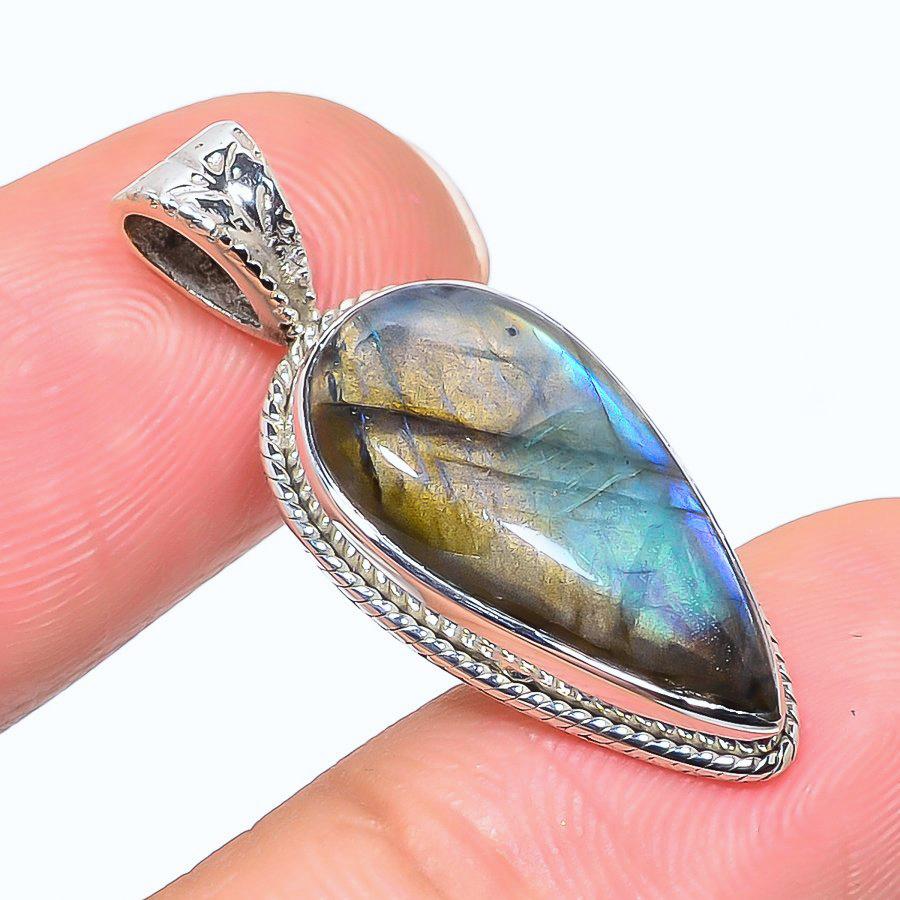 Natural Labradorite Gemstone 925 Solid Sterling Silver Gift Pendant 1.26" a9H11