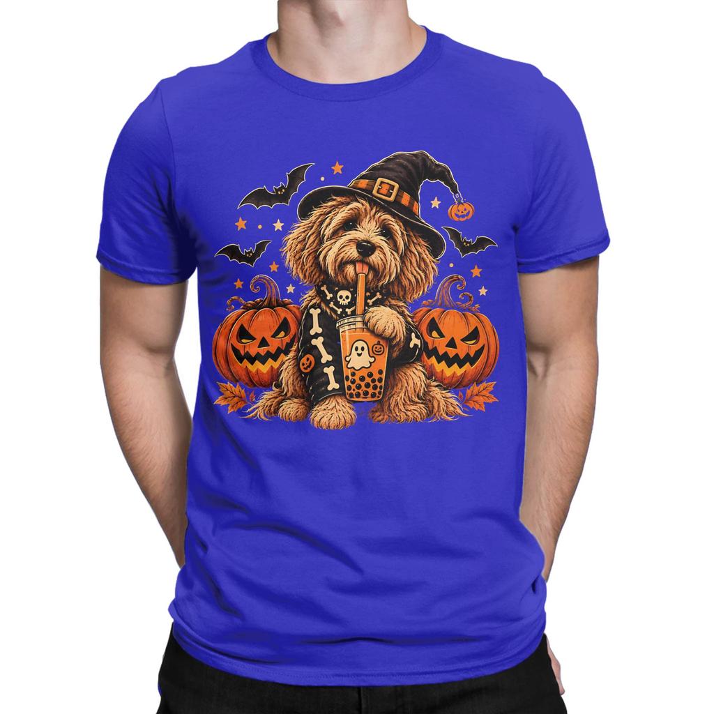 Dog Drinking Boba Novelty Graphic 100 Cotton Tshirt Ghost Coffee Golden Doodle Dog Halloween Tees Tops For Unisex