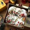 6Pcs/Set Christmas Coaster Snow Scene Pine Branch Print Coasters Waterproof Decorative Christmas Table Accessories