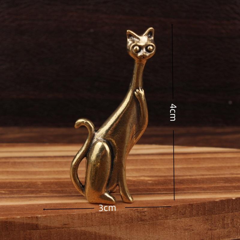 Retro Brass Cat Lovers Statue Ornament Copper Animal Sculpture Incense Burner Tea Pet Home Desktop Decorative Accessories