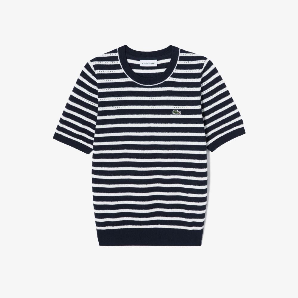 Lacoste Женский буклированный полосатый короткорукавный джемпер AF251E-56G166