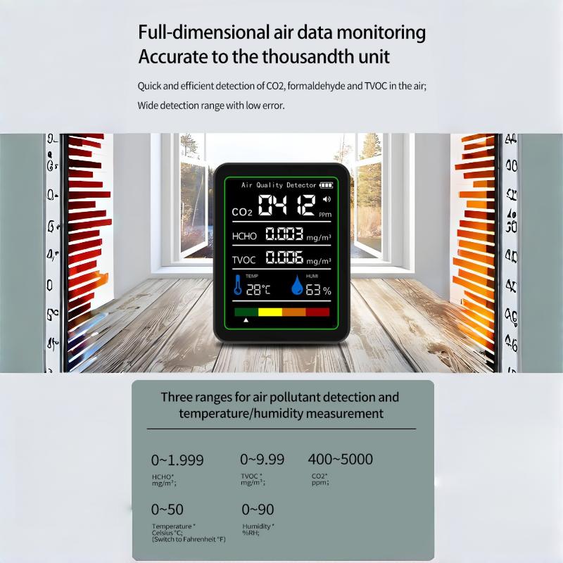 1 Комплект CO2 TVOC HCHO PM Метр Цифровой Термометр Влажности Многофункциональный Цифровой Монитор Качества Воздуха Домашний Детектор Воздуха
