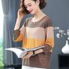 Striped Sweater Knitted Pullover Thin Round Neck Long Sleeves Women's Top Casual Undershirt Commute Spring Autumn