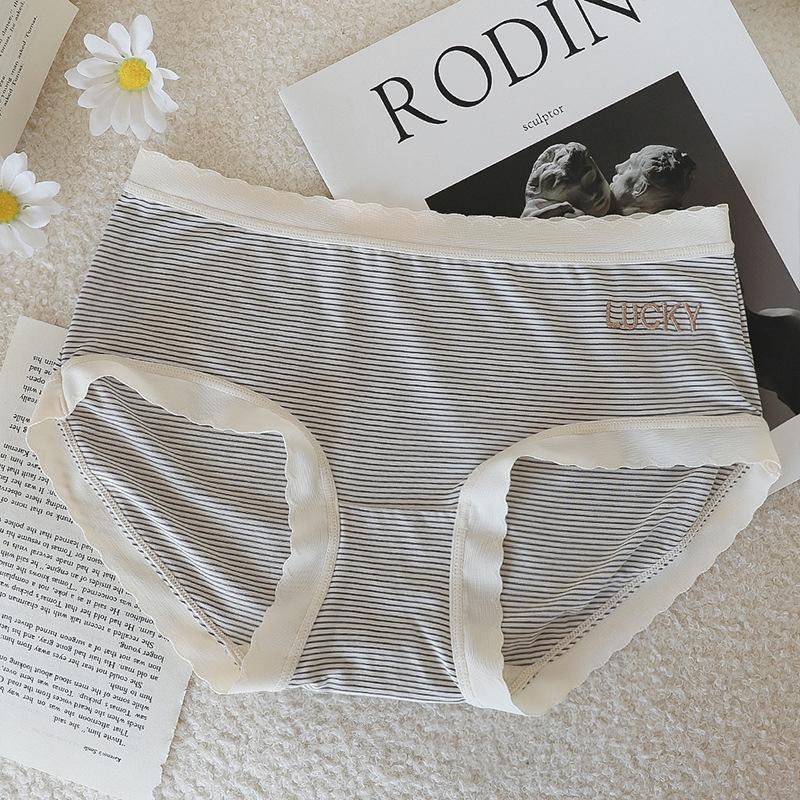 Underwear Women's Pure Cotton Antibacterial Breathable Mid Waist Stripe Comfortable Hip Lift Sexy Large Cute Women's Triangle Shorts