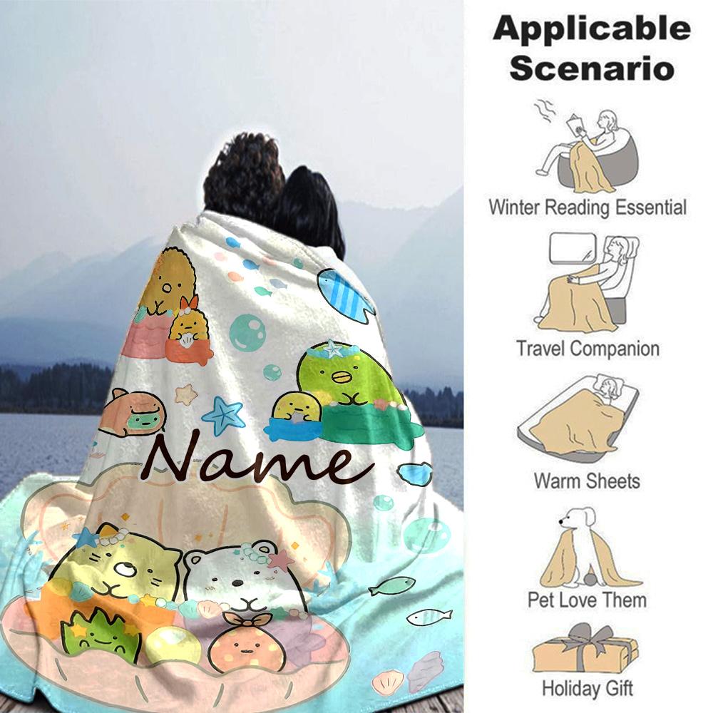 Customiz Name Personality Sumikko Gurashi Blanket Soft &Warm Sofa Office Bed Travel Lunch Break Blanket, Gift Suitable All Seasons