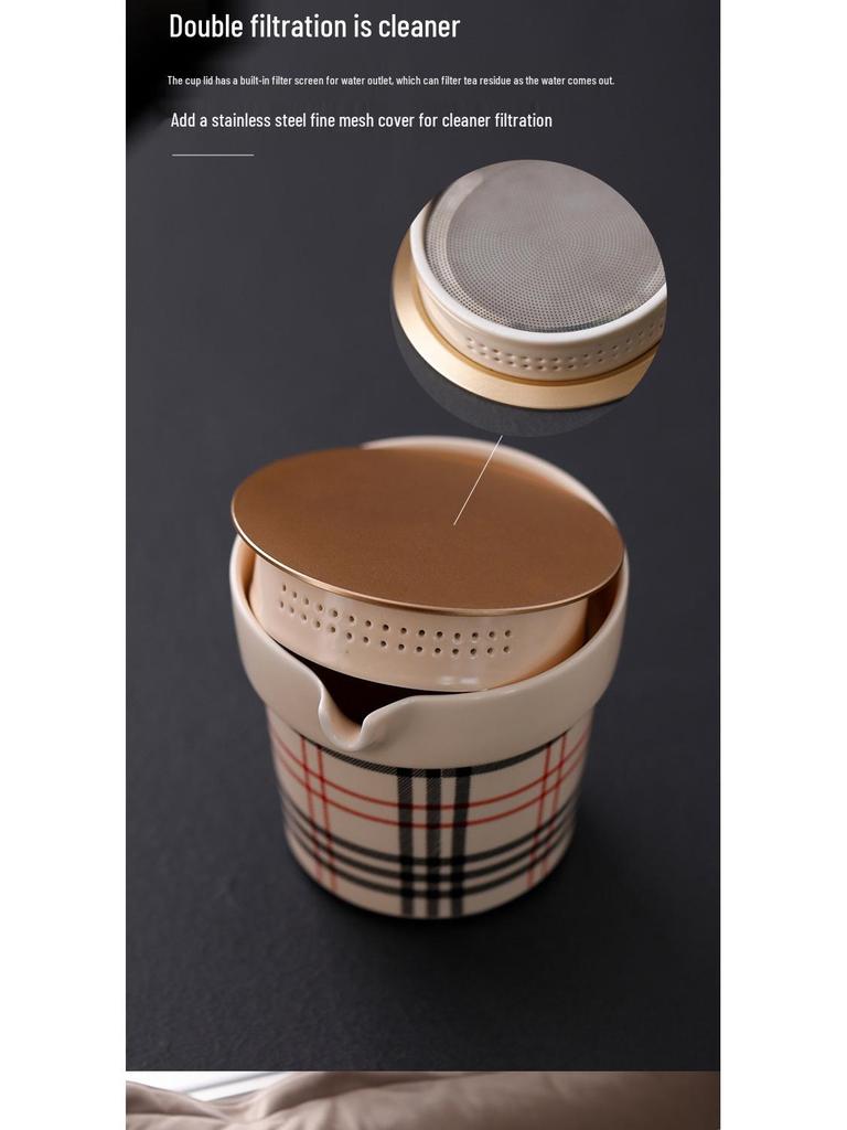 LV Grid Ceramic Travel Kung Fu Tea Set with Portable Bag - One Pot, Three Cups
