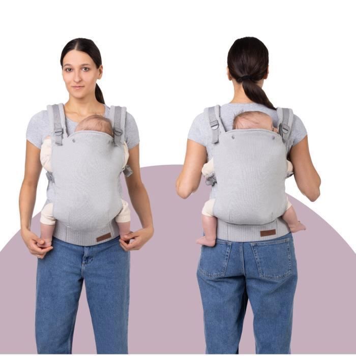 MoMi COLLET – Porte-Bébé Ergonomique et Physiologique – Portage Avant / Arrière – Réglable – Jusqu’à 15 kg – Gris