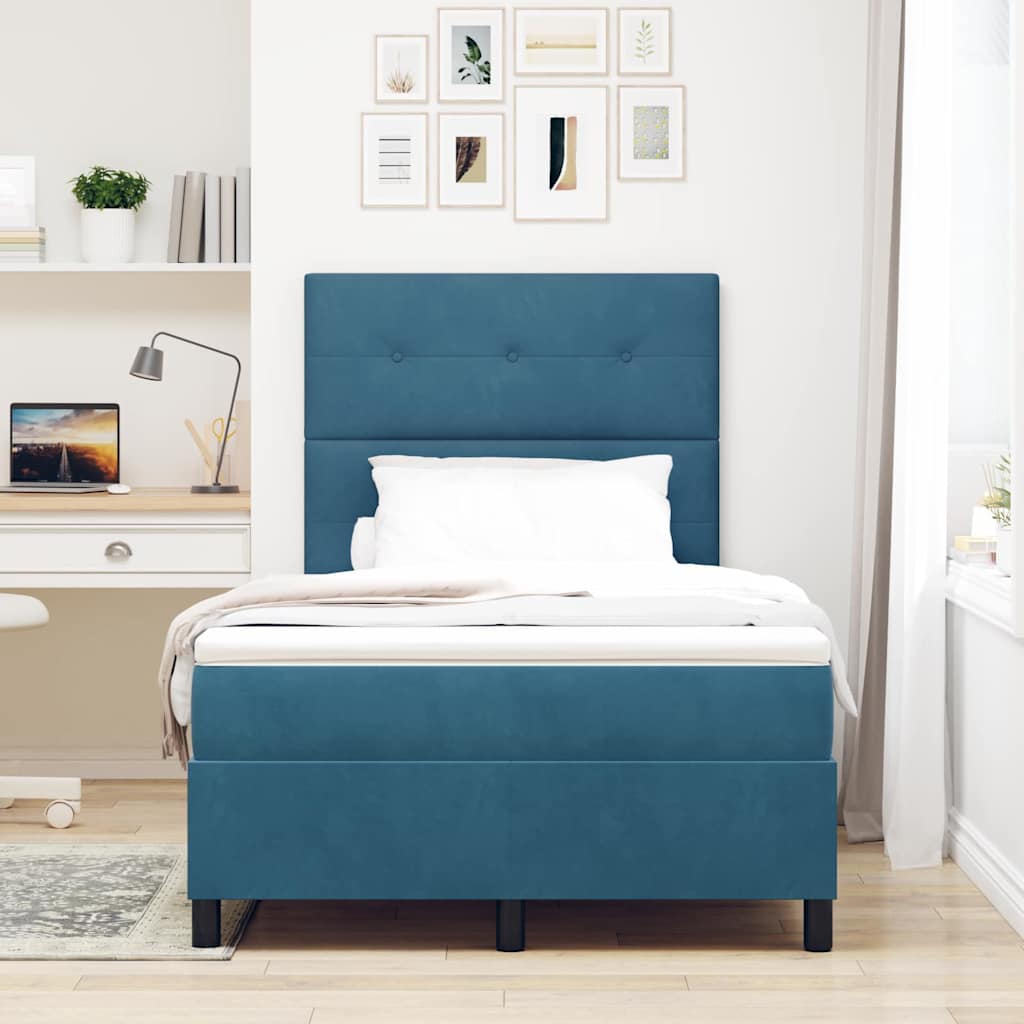 Box Spring Bed with Mattress Dark Blue 120 x 190 cm Velvet