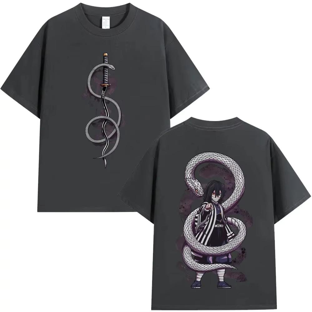 Anime Demon Slayer Serpent Hashira Iguro Obanai T Shirts Unisex Women Clothing Fashion Short Sleeve Tshirts Streetwear