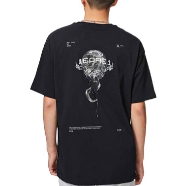 Li-Ning Wade Series Letter Logo Printed Round Neck Short Sleeve T-Shirt Unisex Tops Black AHSS641-1