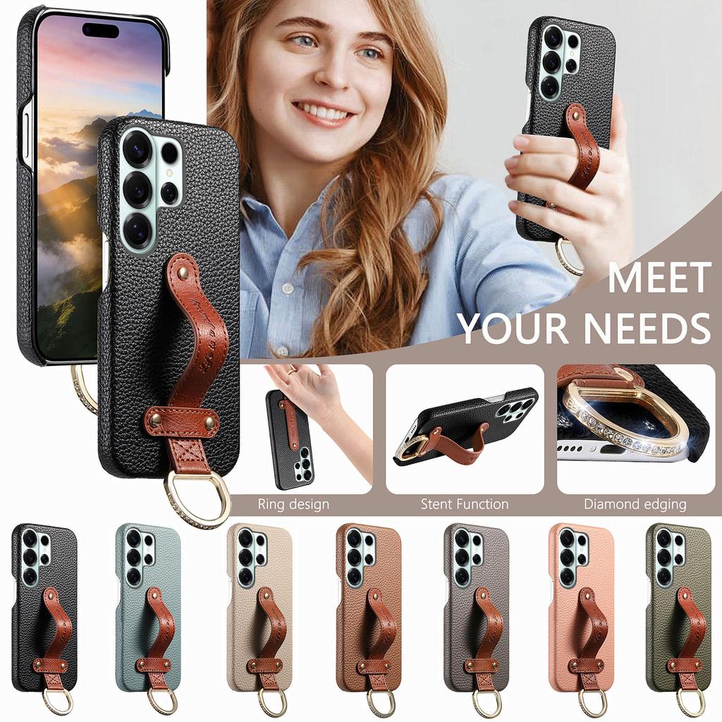 Чехол для телефона с ремешком на запястье для Samsung Galaxy S26 S25 S24 Ultra S22 Plus S23 S21 FE A57 A37 A17 A07 A56 A36 A26 A16 Кожаная крышка