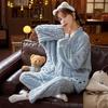Зимний утолщенный теплый женский костюм для дома с длинным рукавом из кораллового флиса можно носить на улице, V-образный вырез