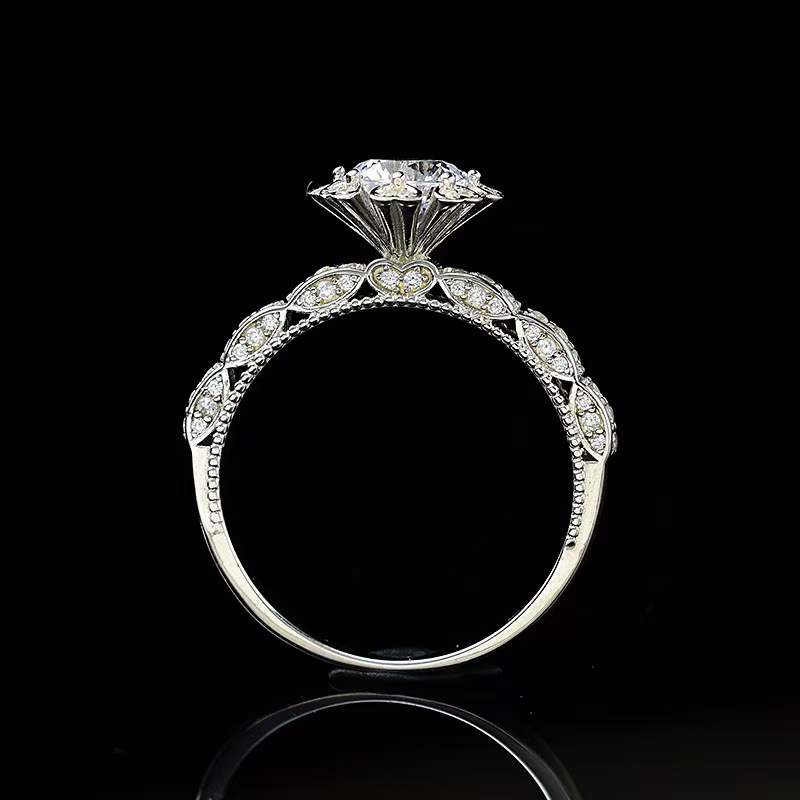 Diamond Rings White Gold Plated S925 Sterling Silver Wedding Rings 1ct(6.5mm) Moissanite Women Luxurious Fine Jewelry