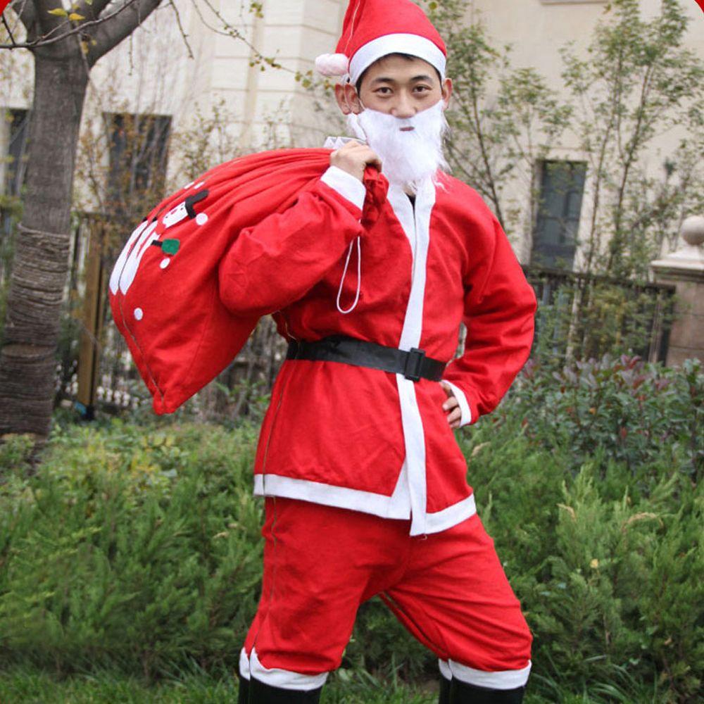 Polyester Adults For Men White and Red Belt Cosplay Suits Christmas Clothes Santa Claus Costume Hat