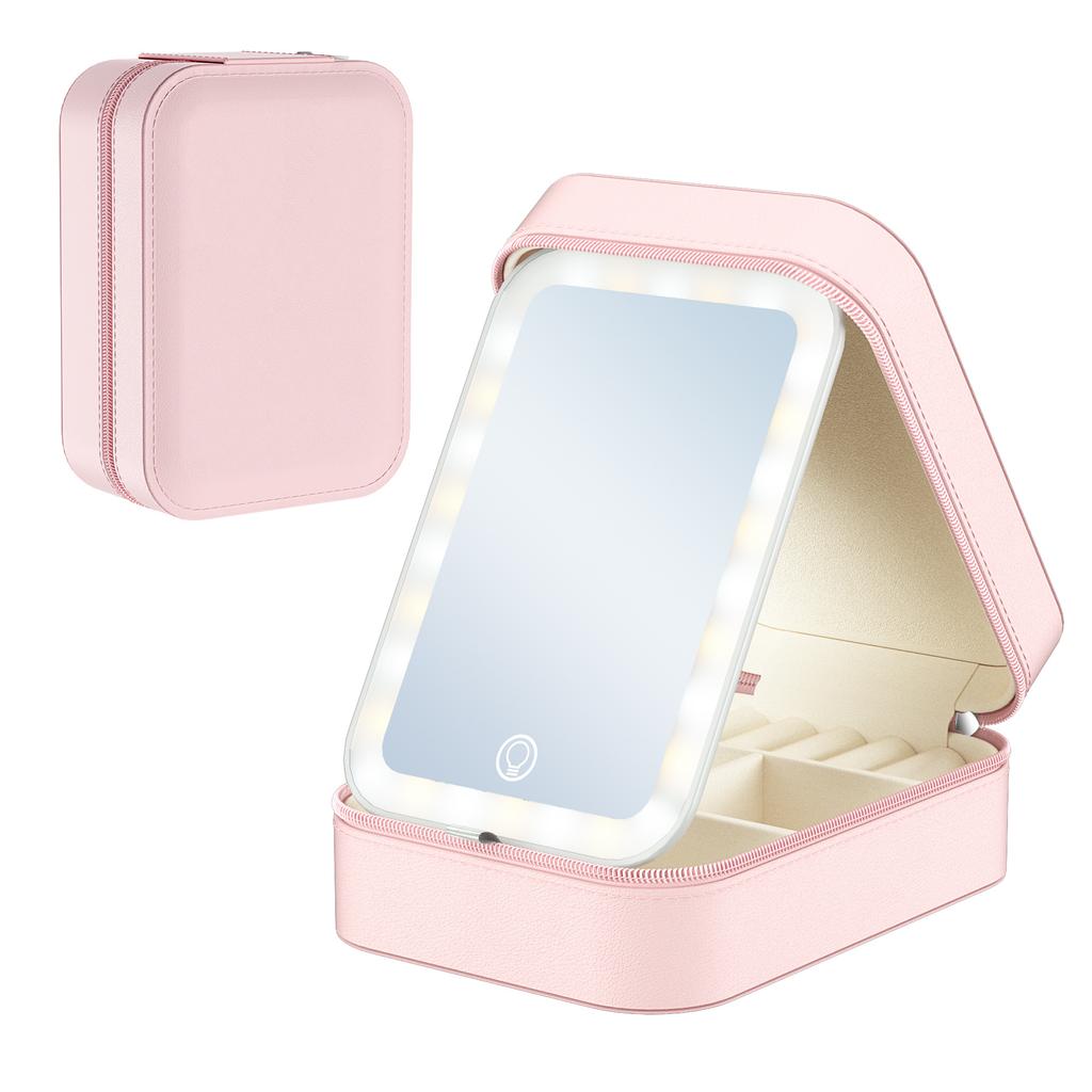 Mini LED Pocket Mirror Bag with Foldable Design and Three-Color Luminous Storage