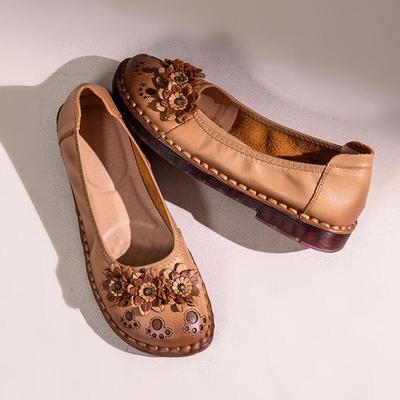 Модные GKTINOO 2025 Новые лоферы в этническом стиле из натуральной кожи Удобная мягкая подошва Балетки с цветами Круглый носок Универсальная женская обувь