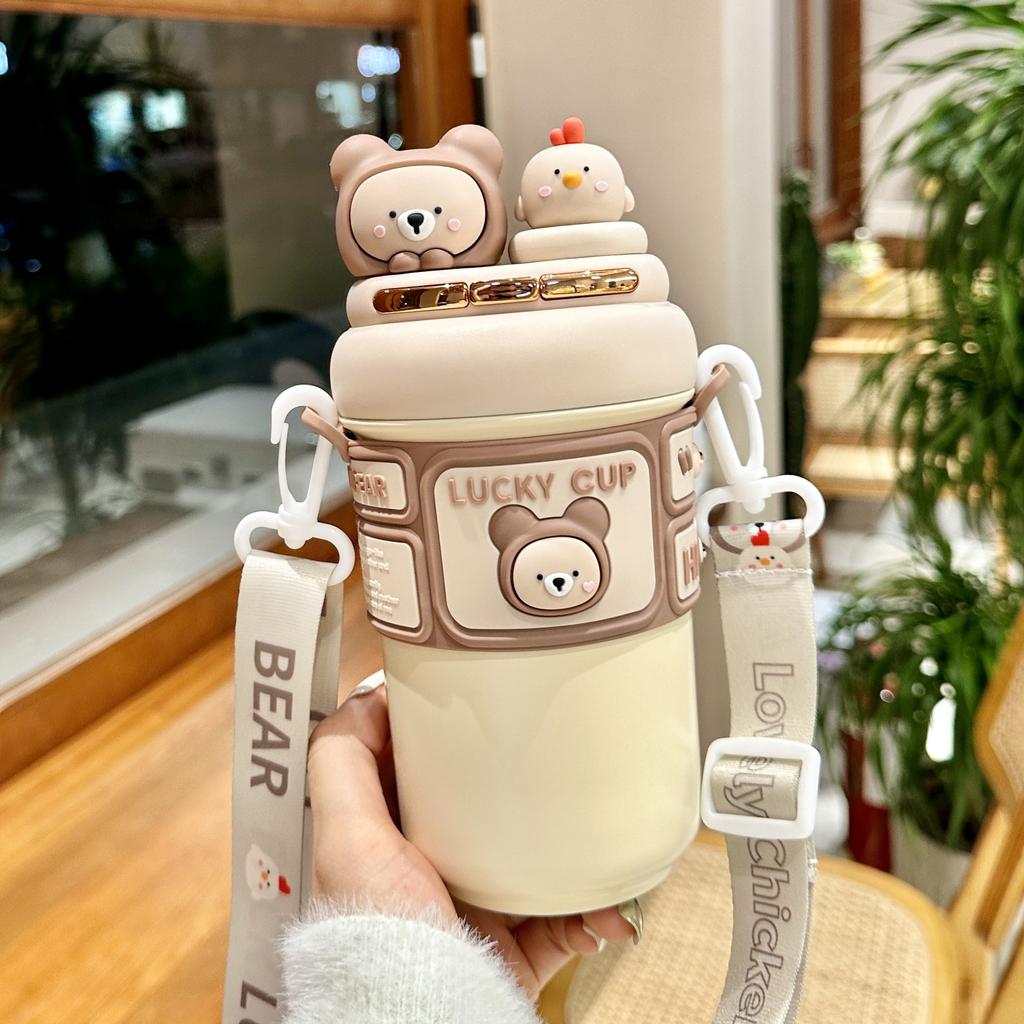 Latest Style Straw Thermos Flask Drinking Cup Adorable Girl Girl High-looking Child Special Double Drinking Drinking Cup for School
