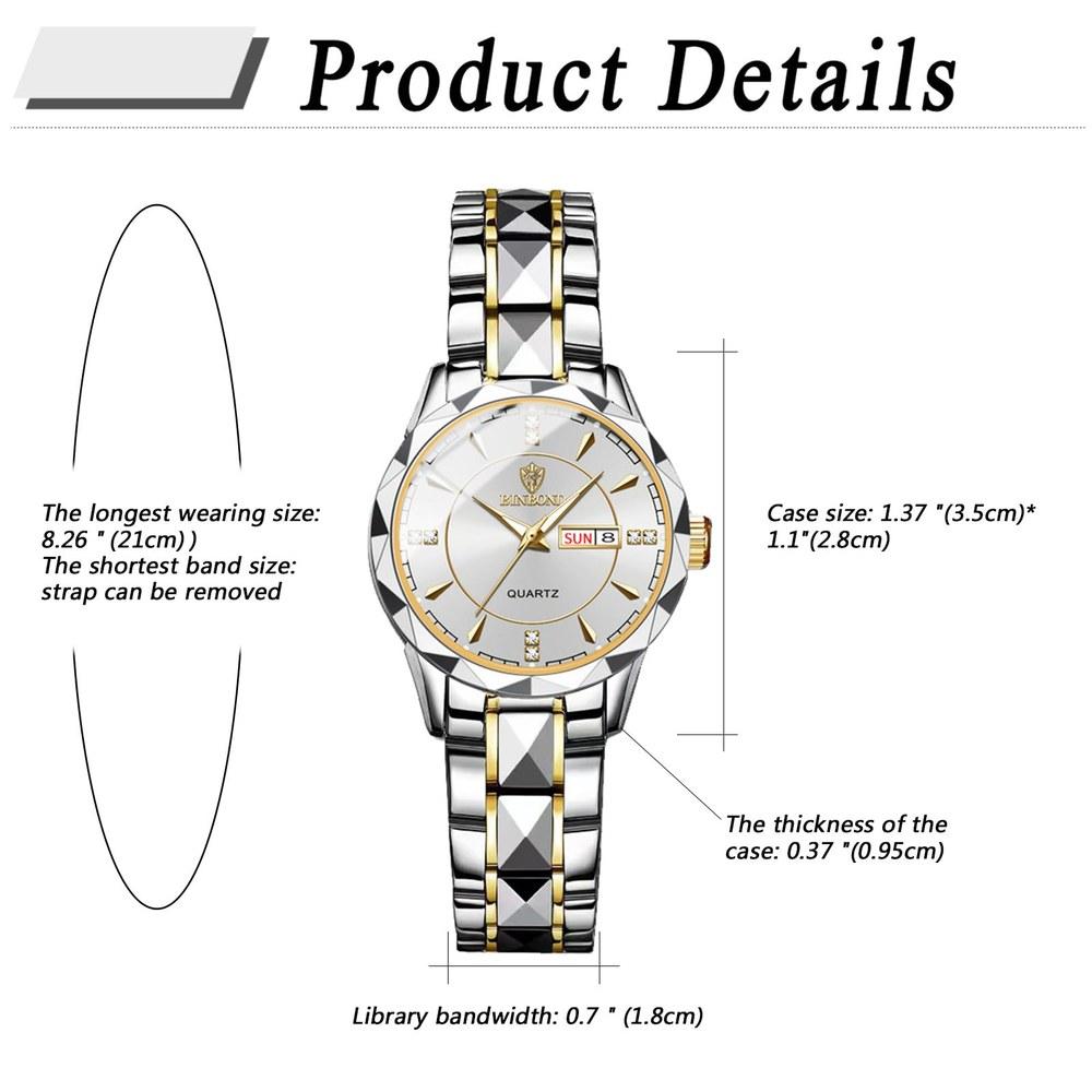 Oidea Ladies' Analog Quartz Watch Luminous Dial Date Day Waterproof Stainless Steel Band Silver