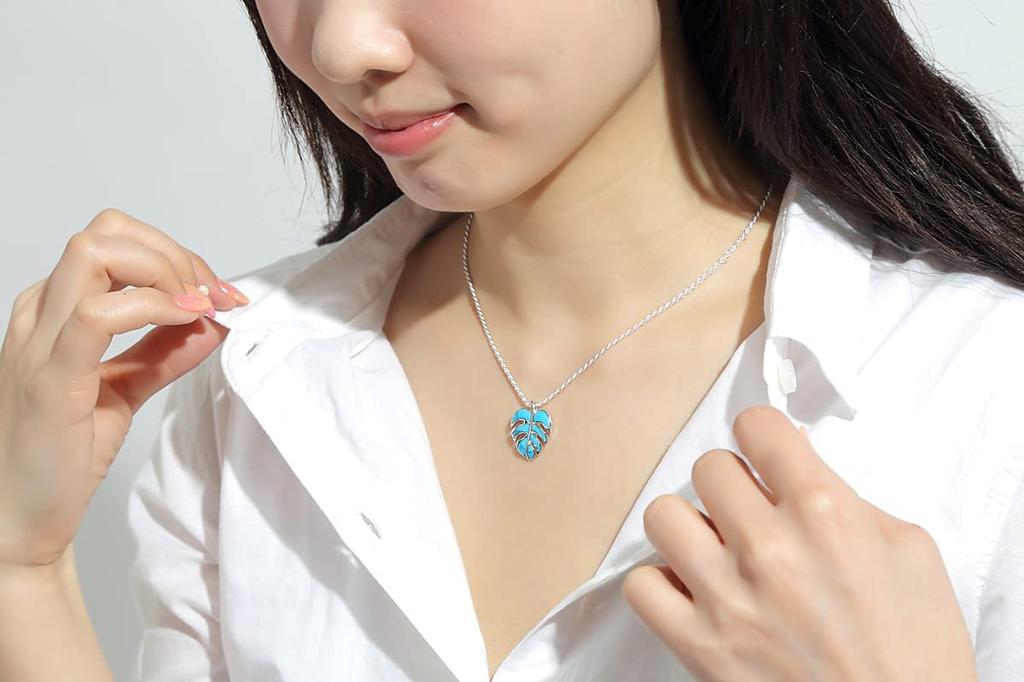 Гавайские украшения ожерелье кулон монстера бирюзовые украшения [LocoMocoAloha] [подлинный]