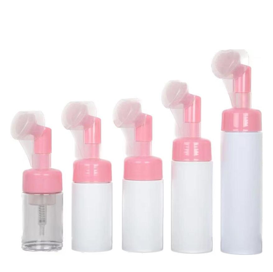 Ready Stock Supply PET 100ml Plastic Bottle with Silicone Brush Foam Mousse Cosmetic Bottle Facial Cleanser Can
