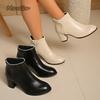 New 2025 Autumn Women's Ankle Boots PU Black Beige Chunky Heel Round Toe Short Boots Elegant Botines Mujer Comfortable Size35-42