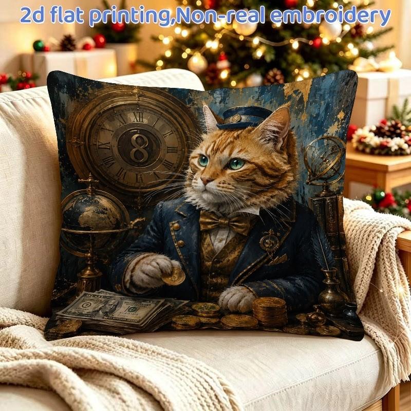 2D Flat Print Pillowcase, 1pc, 18x18 Inches / 45x45cm, Single-Sided Print, Pillow Insert Not Included, Zipper Closure, Vintage Steampunk Anthropomorph