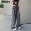 Women's Straight Cargo Pants High Waist American Streetwear Vintage Pants Chic Design Casual Ladies Wide Leg Cargo Trousers