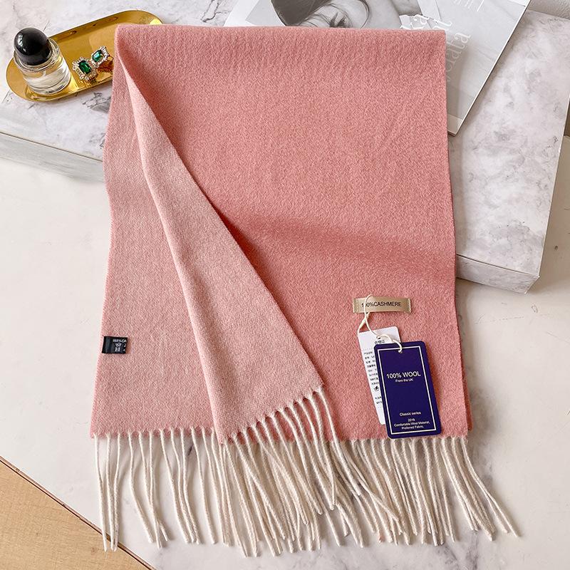 White Raspberry Pink Cashmere Scarf Women's Winter Thickened Versatile Simple Double-sided Scarf Gift