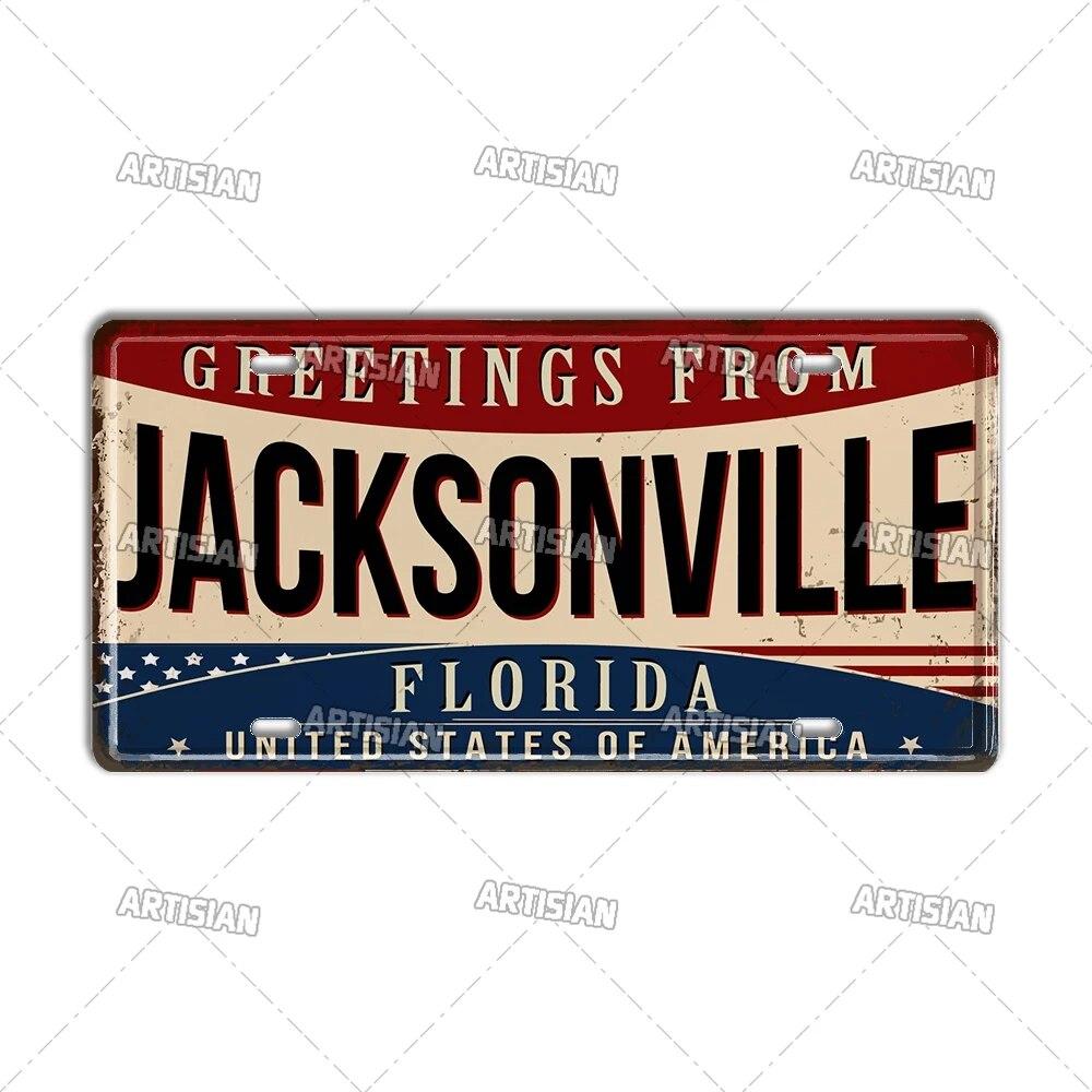 Artisian USA License Plate US Tin Sign Greetings From Landmark City State Metal Plaque Wall Decor Garage Bar Pub Club Hotel Cafe