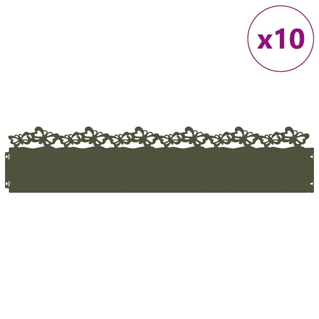 Lawn Edging 10 pcs Olive Green 103 x 0.05 x 22 cm Steel