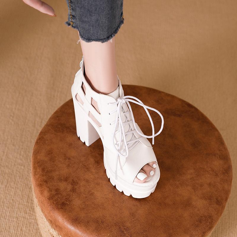 2024 Summer New Platform Nightclub Super High Heel T Stage Nude Sandals Fashion Versatile Fish Mouth High Heeled Shoes for Women