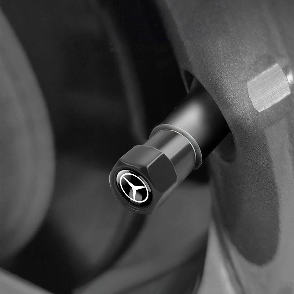 EJG4 4Pcs Car Tire Valve Cap Aluminum Tyre Wheel Air Stem Valve Cap for Mercedes Benz A E C G M R S Class W176 W204 W212 W222 CLA AMG