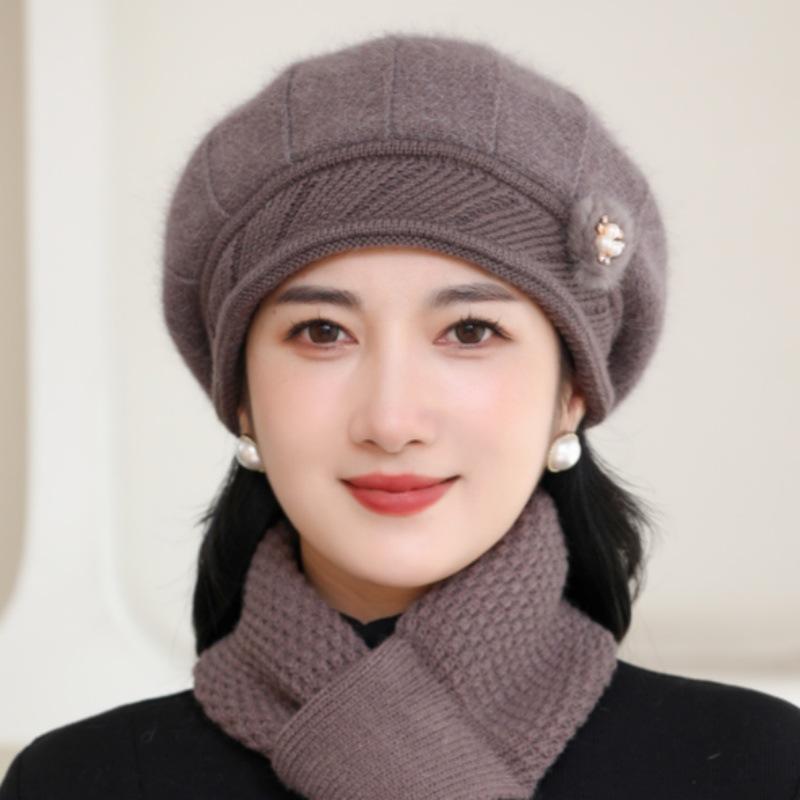 Берет из искусственного меха кролика, осенне-зимняя утолщенная теплая вязаная шерстяная шапка, головной убор